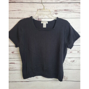 Vintage Cherokee Top Black Square Neck Soft Knit Short Sleeve Women's Size Large